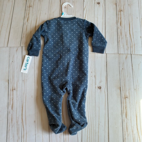 NWT Carters Polka Dot Blue Pink Heart Footed Fleece Cozy Warm Girls Sleeper 6M - Picture 6 of 7